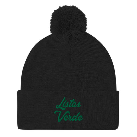 Listos Verde Script Pom-Pom Beanie